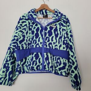 Nike Sherpa Fleece  Animal Print Jacket  XS Royal Blue / Mint Green